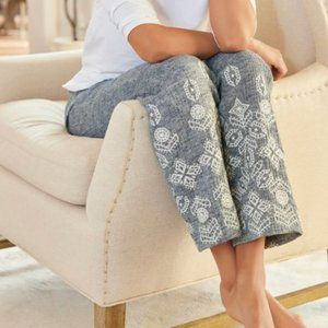 Soft Surroundings Shoreline Linen Blend Embroidered Pants Pull-On Boho Beach-M
